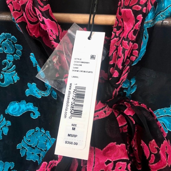 NWT Alice + Olivia Jeannie Show Me Love Tie Neck Silk Jacquard Velvet Blouse M - Picture 13 of 16